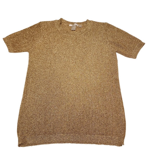 Vintage Gold Ribbed Stretchy Short Sleeve Sweater - Picture 5 of 9